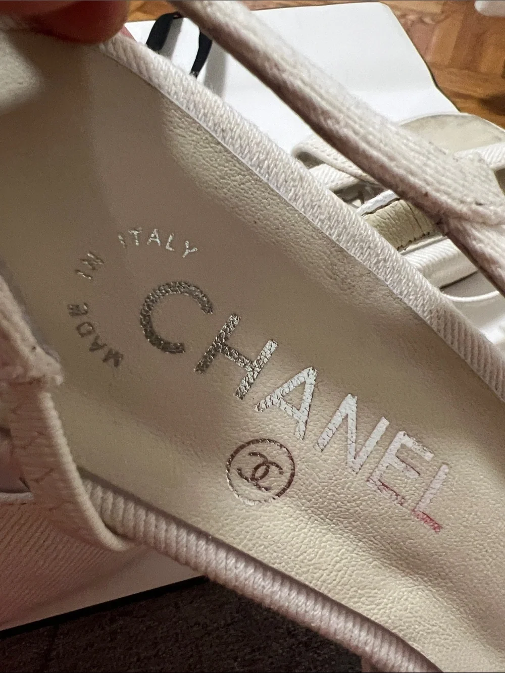 CHANEL Cream and Beige Canvas Slingback